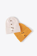 Button Detail Rib-Knit Cuff Beanie - Hovatok
