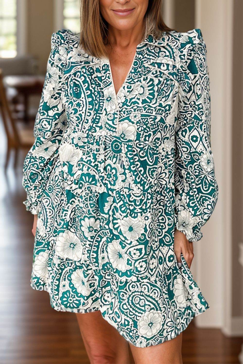Plus Size Ruffled Printed Flounce Sleeve Dress - Hovatok