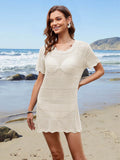 Openwork Round Neck Short Sleeve Cover-UP - Hovatok