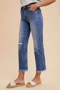 Annie Wear Distressed Raw Hem Straight Leg Cropped Jeans - Hovatok