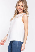 ACTIVE BASIC Round Neck Lace Patch Texture Tank - Hovatok