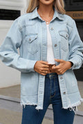 Flap Pocket Raw Hem Denim Jacket - Hovatok