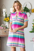 Heimish Full Size Striped Short Sleeve Mini Tee Dress Plus Size - Hovatok