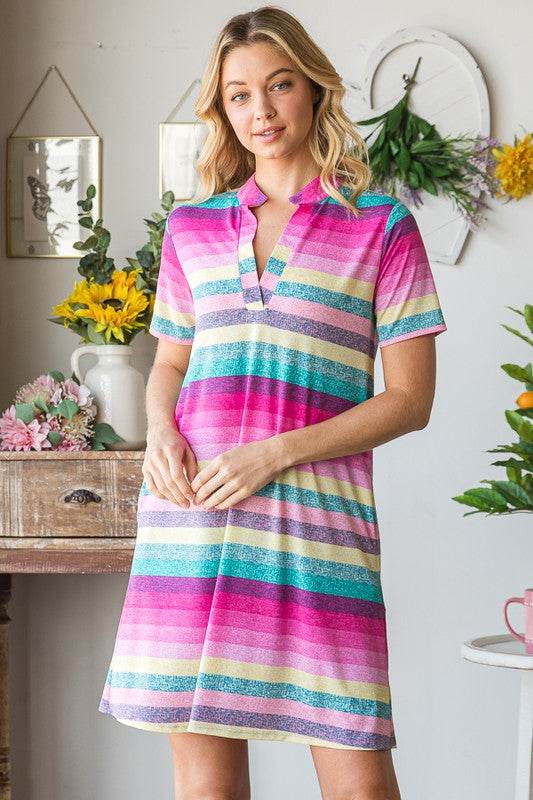 Heimish Full Size Striped Short Sleeve Mini Tee Dress Plus Size - Hovatok