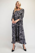 Celeste Full Size Leopard Round Neck Flounce Sleeve Dress - Hovatok