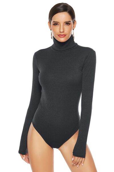 Ribbed Turtleneck Long Sleeve Bodysuit - Hovatok