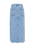 Raw Hem Slit Midi Denim Skirt - Hovatok