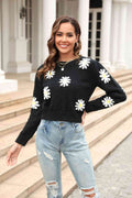 Angel Wings Flower Pattern Round Neck Short Sleeve Pullover Sweater - Hovatok
