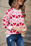 Angel Wings Contrast Heart Round Neck Sweater - Hovatok