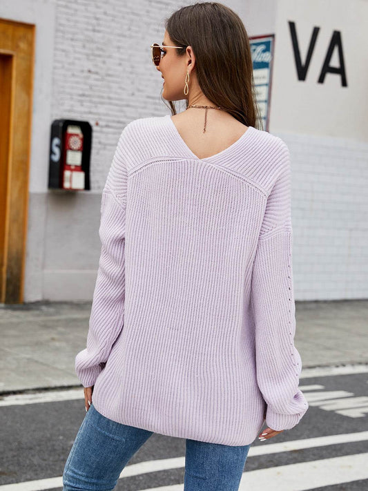 V-Neck Rib-Knit Top - Hovatok