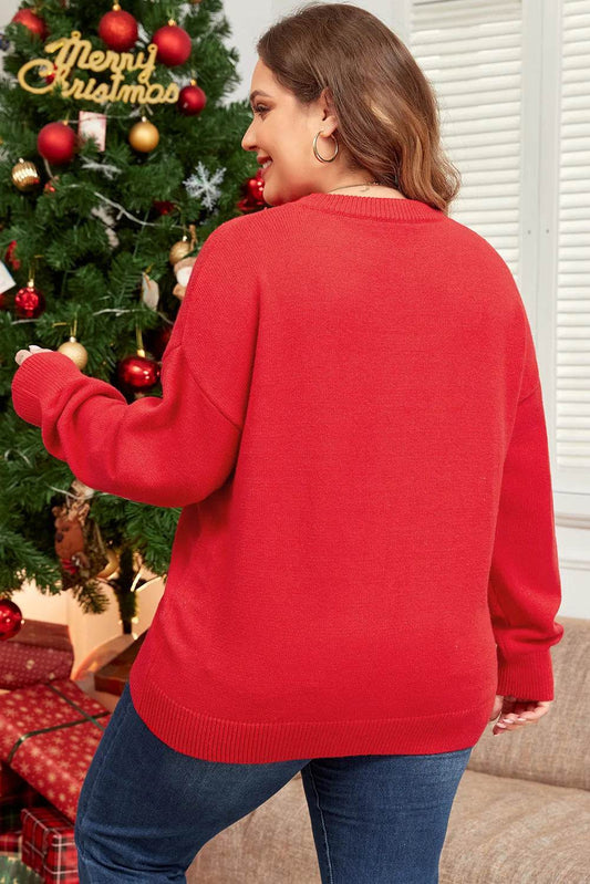 Plus Size MERRY Round Neck Long Sleeve Sweater - Hovatok