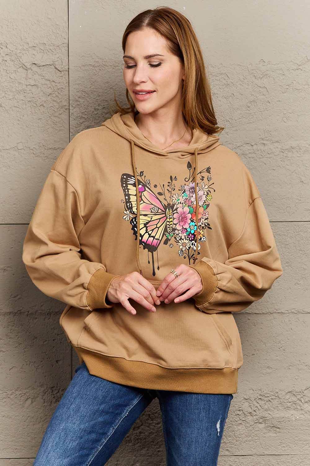 Simply Love Simply Love Full Size Butterfly Graphic Dropped Shoulder Hoodie - Hovatok
