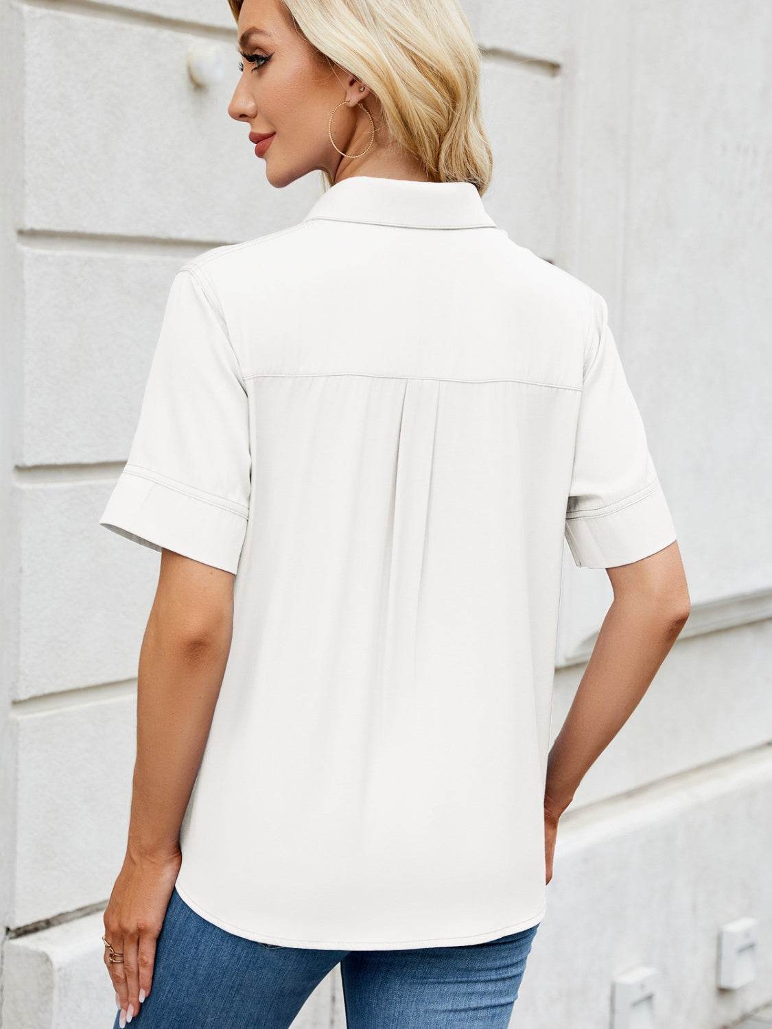 Collared Neck Short Sleeve Shirt - Hovatok