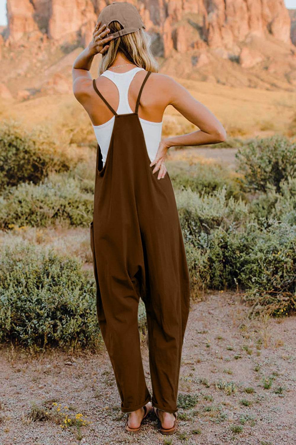 Double Take Full Size V-Neck Sleeveless Jumpsuit with Pockets - Hovatok
