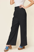 Double Take Full Size Texture Smocked Waist Wide Leg Pants - Hovatok