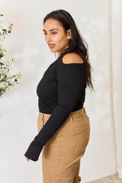 Culture Code Full Size Ribbed Surplice Cold Shoulder Top - Hovatok