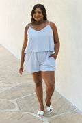 Culture Code Let It Happen Full Size Double Flare Striped Romper in Cobalt Blue - Hovatok