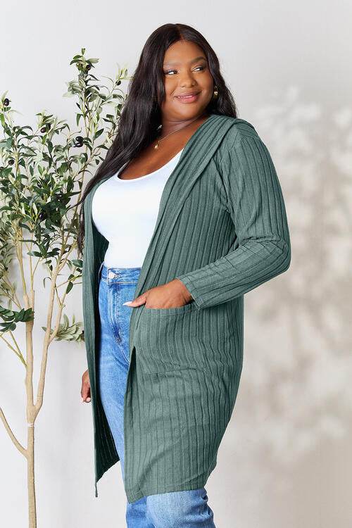 Basic Bae Full Size Hooded Sweater Cardigan - Hovatok