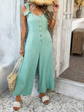 Devine Button Front Knotted Strap Wide Leg Jumpsuit - Hovatok