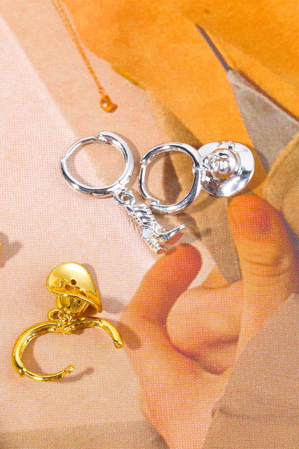 Hat & Boot Shape Asymmetrical Copper 14K Gold Plated Earrings - Hovatok