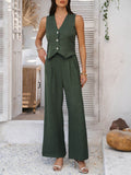 Devine Button Down Vest and Wide Leg Pants Set - Hovatok