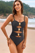 Cutout Ruched Sweetheart Neck One-Piece Swimwear - Hovatok