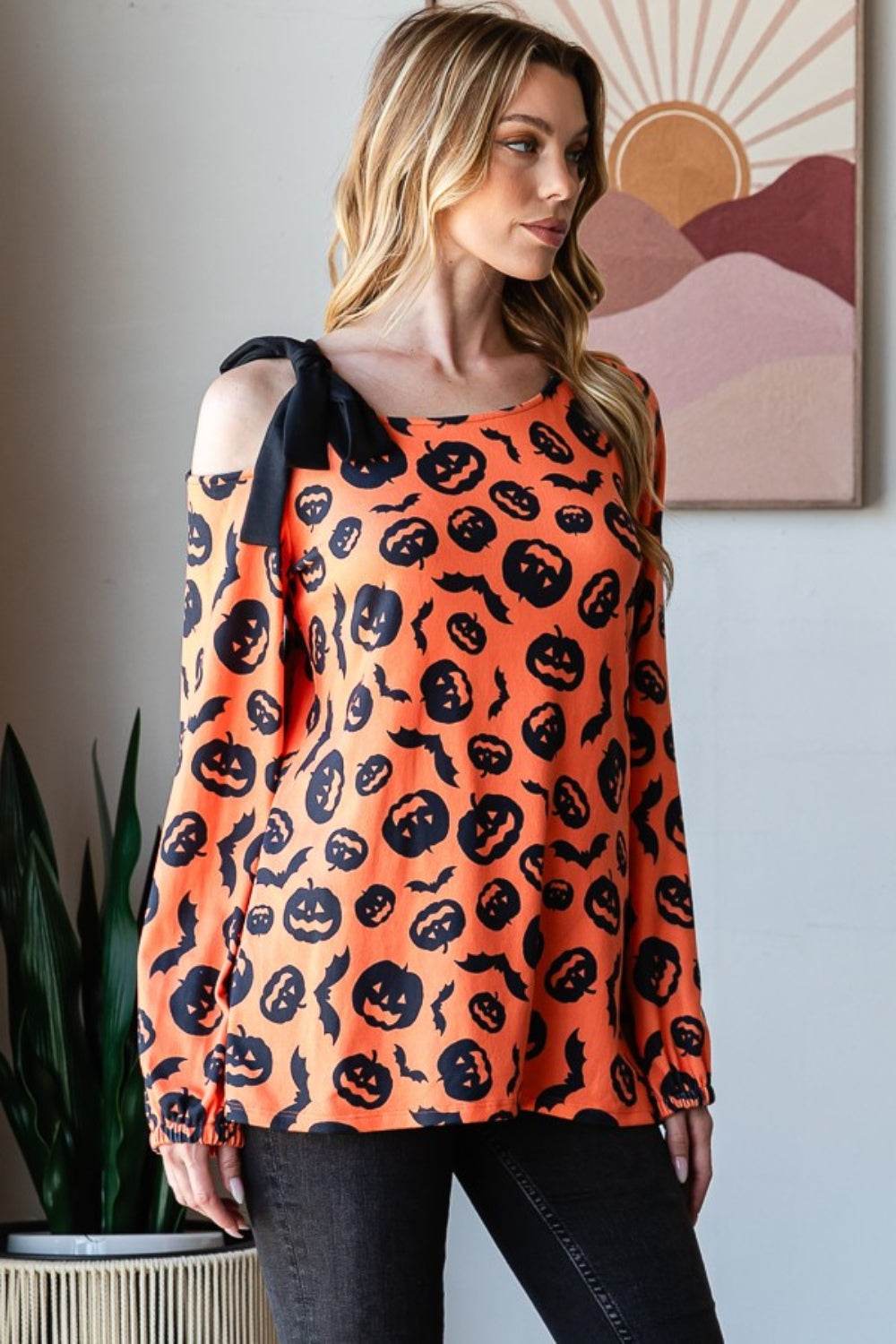Heimish Pumpkin Print One Shoulder T-Shirt - Hovatok