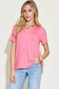 Basic Bae Full Size V-Neck High-Low T-Shirt - Hovatok