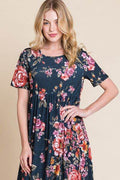 BOMBOM Floral Short Sleeve Maxi Dress - Hovatok