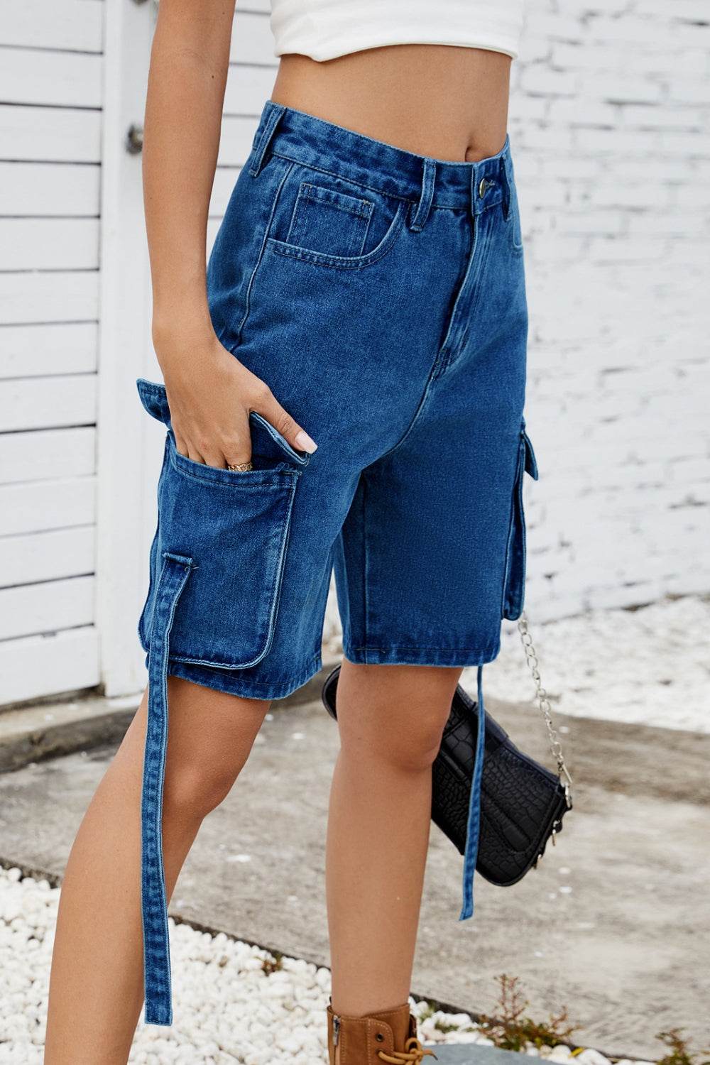 Washed Cargo Denim Shorts - Hovatok