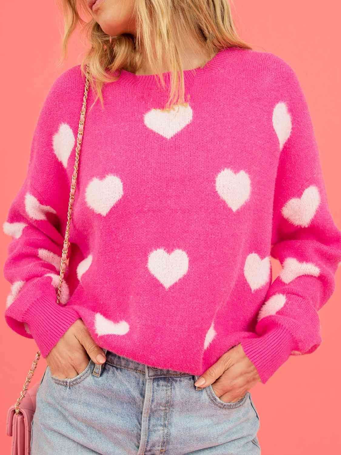 Angel Wings Heart Round Neck Drop Shoulder Sweater - Hovatok