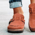 Round Toe Low Heel Buckle Loafers - Hovatok