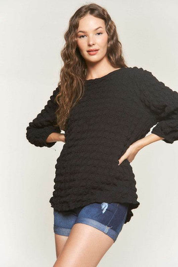 ADORA Bubble Texture Round Neck Blouse - Hovatok