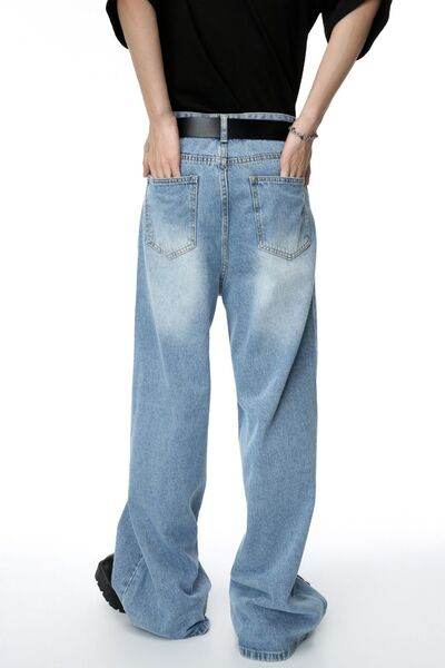 Mid Rise Wide Leg Men's Jeans with Pockets - Hovatok
