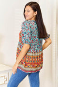 Devine Bohemian Tassel Tie Puff Sleeve Babydoll Blouse - Hovatok
