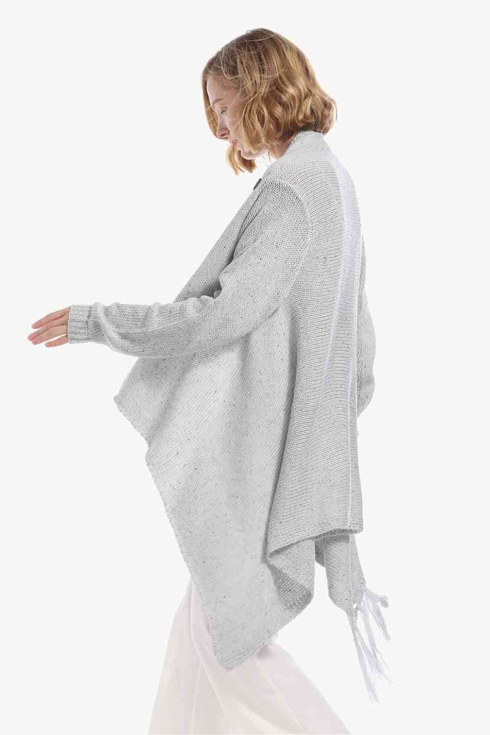 Angel Wings One-Button Tassel Tie Asymmetrical Hem Cardigan - Hovatok