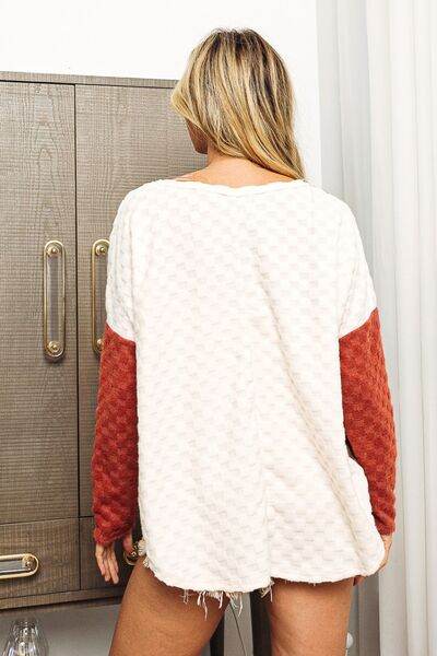 BiBi Color Block Brushed Checker Top - Hovatok