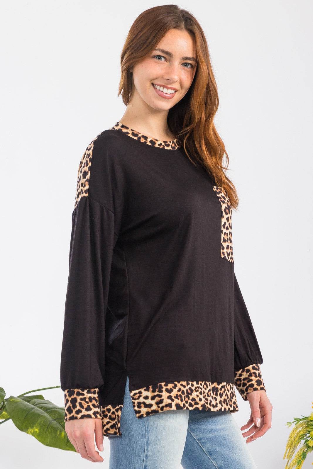 Celeste Full Size Leopard Round Neck Dropped Shoulder T-Shirt - Hovatok