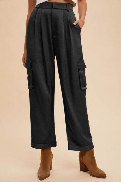 Annie Wear Wide Leg Cargo Satin Pants - Hovatok