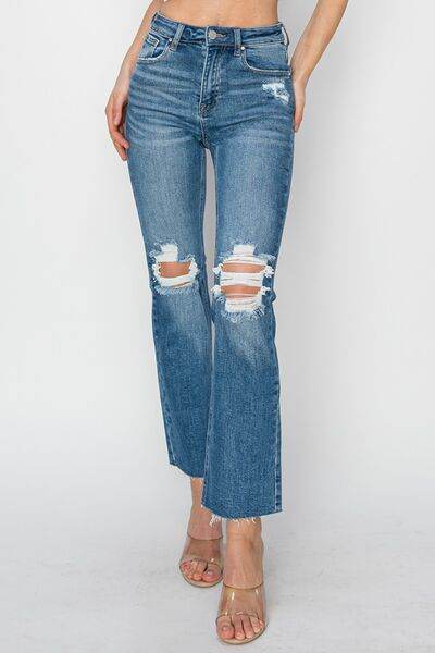RISEN High Rise Distressed Ankle Jeans - Hovatok
