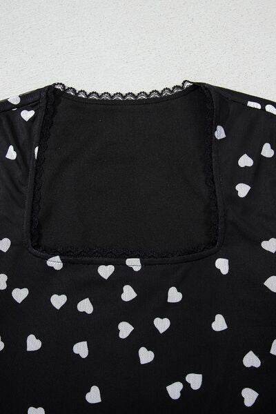 Heart Square Neck Long Sleeve Bodysuit - Hovatok