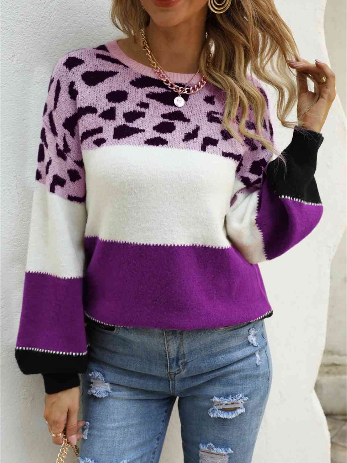 Angel Wings Color Block Round Neck Sweater - Hovatok