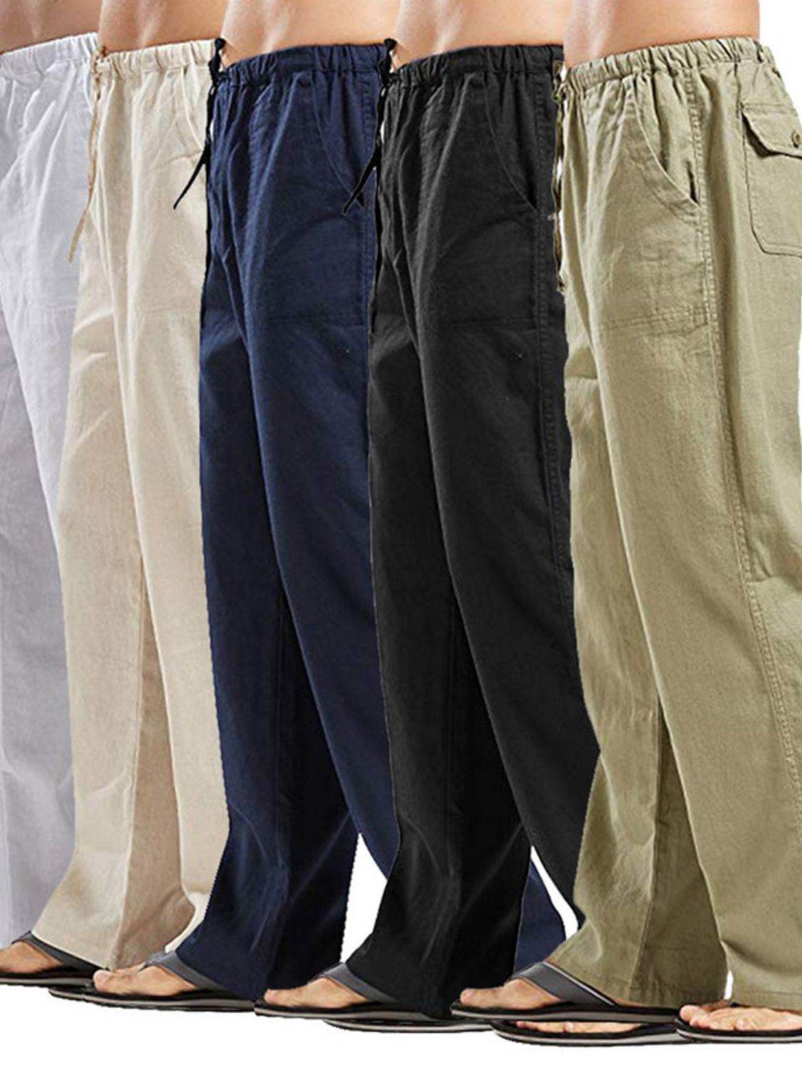 Men's Full Size Drawsting Straight Leg Pants Plus Size - Hovatok