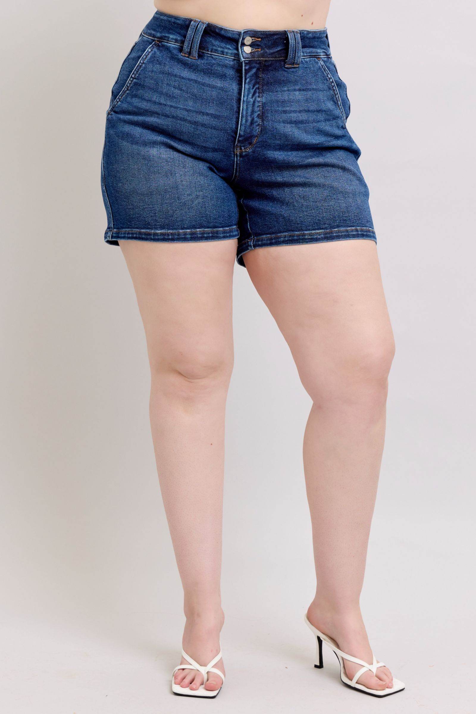 Judy Blue Full Size Double Button Waistband Denim Shorts Plus Size - Hovatok
