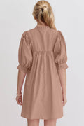 Oh Frill Notched Puff Sleeve Babydoll Mini Dress - Hovatok