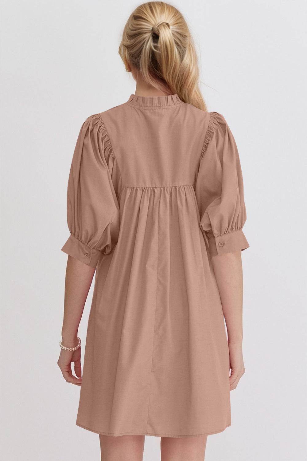 Oh Frill Notched Puff Sleeve Babydoll Mini Dress - Hovatok