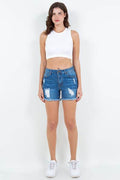 American Bazi High Waist Distressed Frayed Denim Shorts - Hovatok