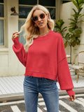 Round Neck Lantern Sleeve Sweater - Hovatok