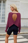 Backless Round Neck Long Sleeve T-Shirt - Hovatok