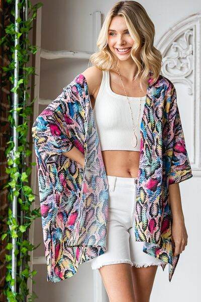 Heimish Full Size Multi Color Snake Open Cardigan Plus Size - Hovatok